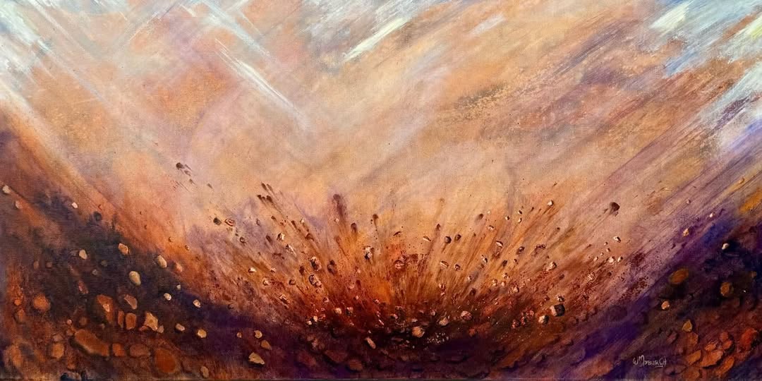 Abstract oil painting titled 'The Forces' by Namibian artist Wilmien Myburgh