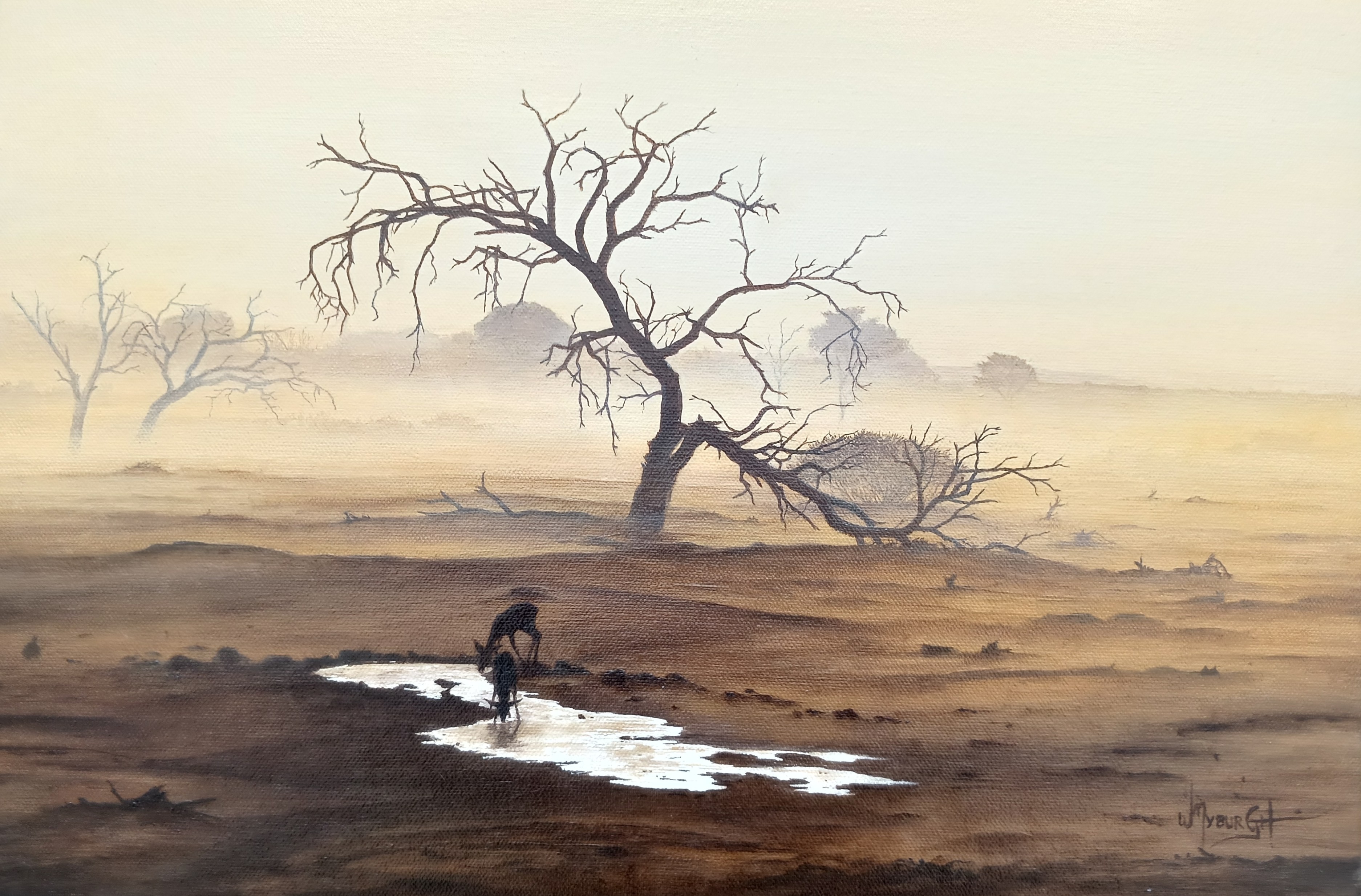 Moment of Grace – Namibian dust storm oil painting from past exhibitions by artist Wilmien Myburgh